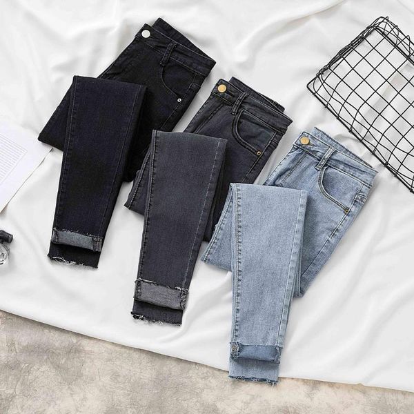 

2020 new autumn winter women slim tight jeans trousers female fashion causal pencils denim skinny solid korean style pants e4091, Blue