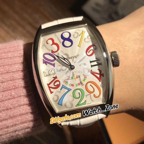 

39mm crazy hours color dreams 7851 sc col dr a2813 automatic mens watch white texture dial steel case 8880 ch white leather strap gents watc, Slivery;brown
