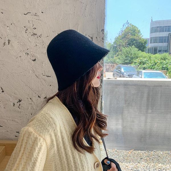 

2020 new knitted bucket cap japanese simple fashion versatile lace basin hat autumn winter warm wool hat, Blue;gray