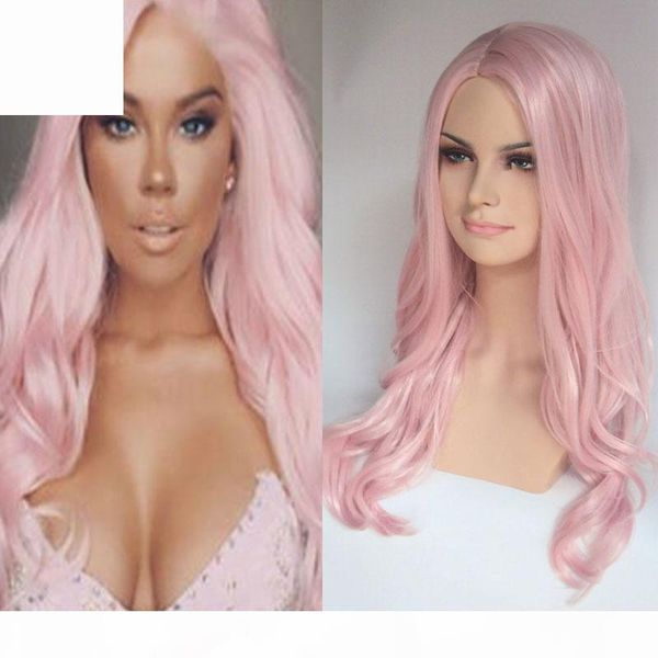 

high temperature resistant natural ombre light pink body wave heat resistant synthetic hair lace front wigs for women epacket fast shipping, Black