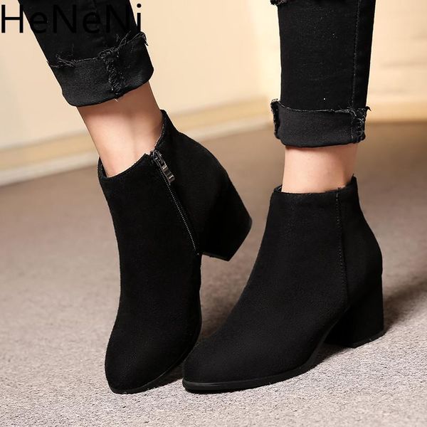 

women boots suede autumn winter ladies short boots shoes woman feminina ankle women botas mujer plus size 32-44, Black