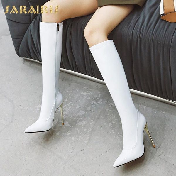 

boots sarairis 2021 brand red mature pointed toe zipper woman sheos super thin high heels shoes ladies fashion bootie, Black