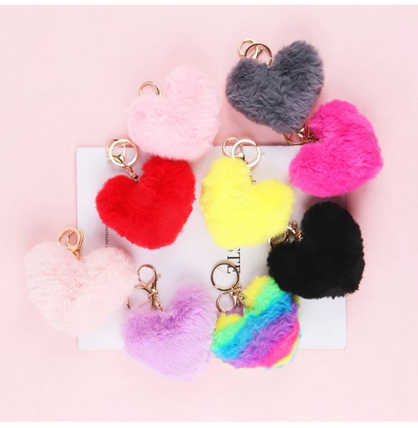 

new love plush pendant heart key chain keychain mini cute stuffed plush car accessories bag imitation rex rabbit hair ball toy gifts g12904