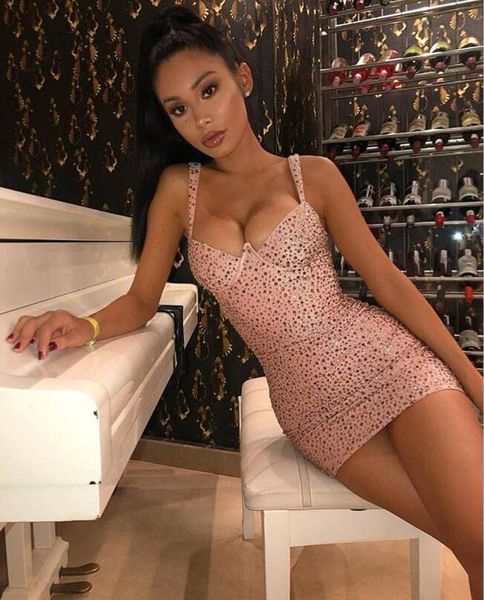 

casual dresses women luxury club dress v neck studded bandage 2021 designer fashion party vestido, Black;gray