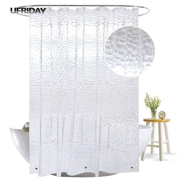 UFRiday 3D água cubo cortina de chuveiro com ímãs impermeável mofo resistente para o banheiro Clear Plastic Peva Bath Curtain 201102