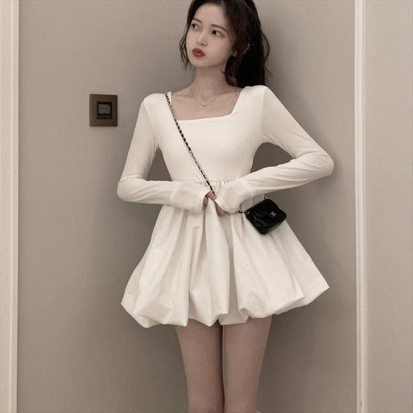 

white kawaii dress cute mini dress women vintage autumn summer dresses tulle party night square neck clothes korean lolita 2021, Black;gray
