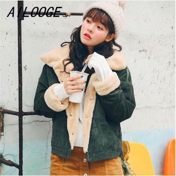 

ailooge loose corduroy jacket women 2020 new thick winter faux rubbit jackets ladies cute outerwear coat warm parka female1, Black;brown