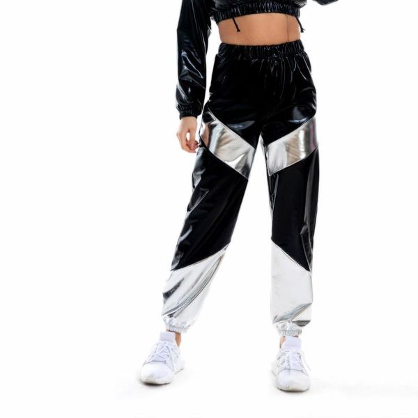 

2021 autumn winter women's pants nightclub casual sports street hip hop party streetwear fashion shiny illusion trousers, Black;white