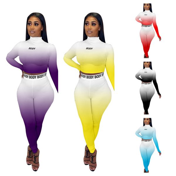 

body women's letters printing tracksuit long sleeve tees + leggings pants two-piece clothes suit casual sportwear s-xxl g20102, White