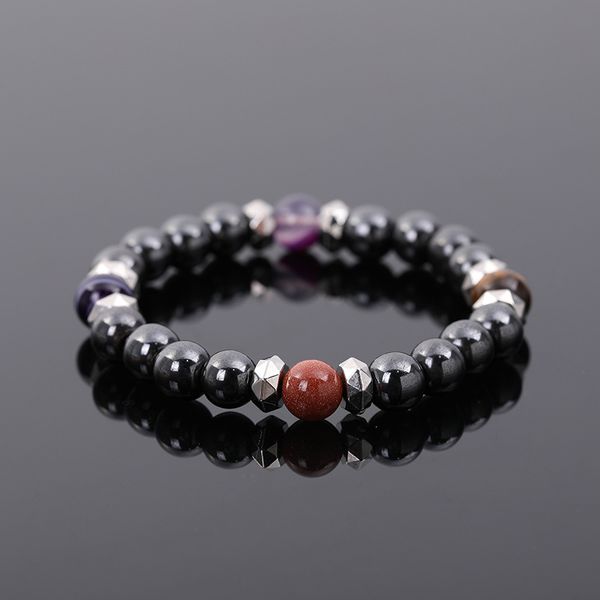 

natural energy stone handmade beaded strands charm bracelets elastic bangle party decor jewelry for women men, Black