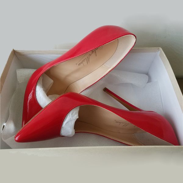 

original women pumps pointed toe thin heels pumps nice patent leather shoes woman plus us size 515, Black