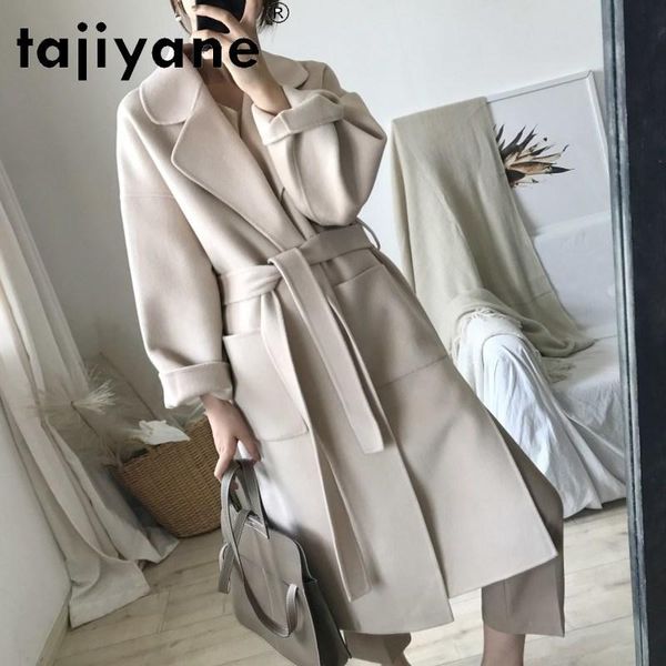 

women's wool & blends tajiyane winter 2021 coats and jackets women real fur coat female 100% jacket woman long clothes femme veste tn15, Black