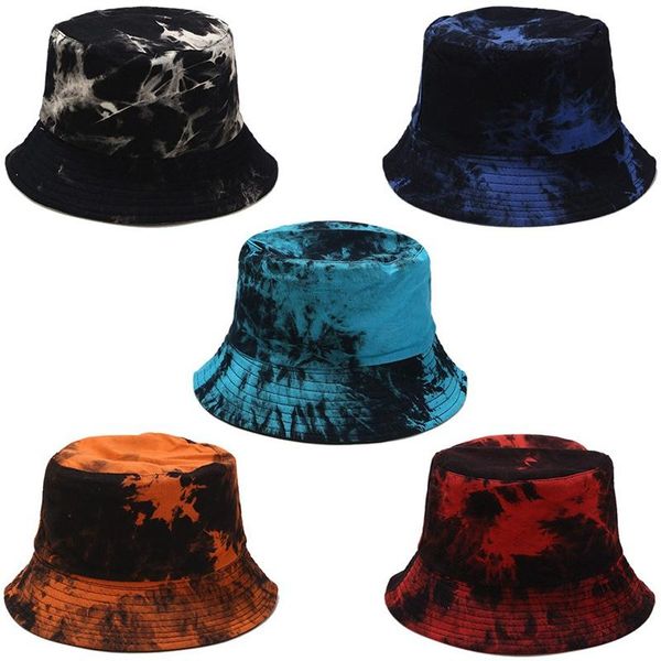 

double-sided wearing cap visor bucket hat men women street trend bucket hat women tie-dyed ink painting pattern fisherman, Blue;gray
