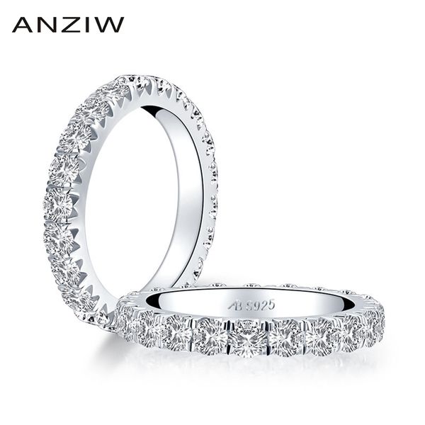

anziw 925 sterling silver 3.0mm round cut full eternity ring for women simulated diamond engagement wedding band ring jewelry 201218