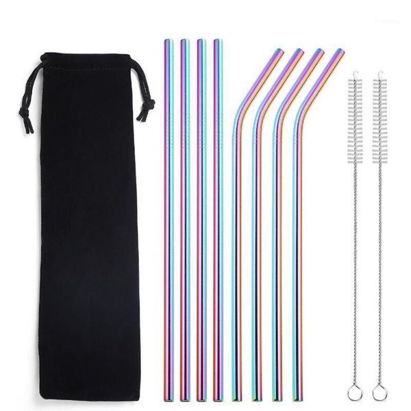 

drinking straws 10pcs 215mm stainless steel reusable metal with brush bar party accessories1