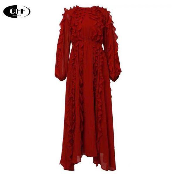 

red elegant woman maxi dress elastic waist ruched vintage korean celebrity iu chic long sleeve dresses for women party clothing, Black;gray