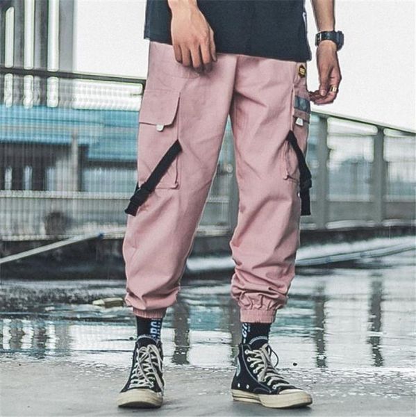 

street style mens pantalon hiphop mens designer pants casual multi pocket embroidery cargo pants long trousers new, Black