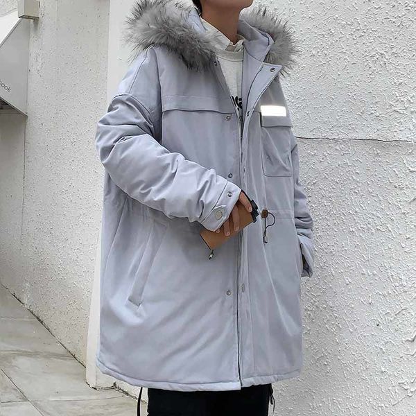 

2021 new algodo-acolchoado masculinas outono inverno novo longo capuz de casuais moda juventude jli4, Black