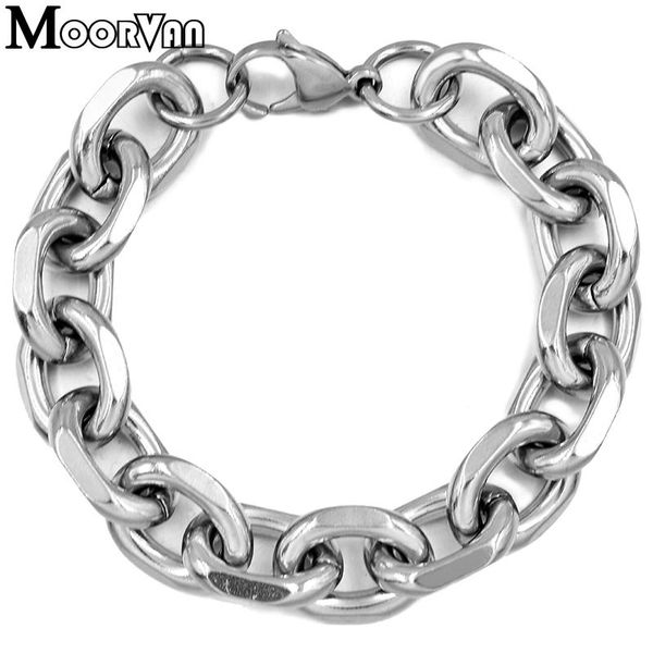 

moorvan coarse chunky cable link bracelet chain lobster clasp stainless steel for men cool & punk jewelry vb481, Black