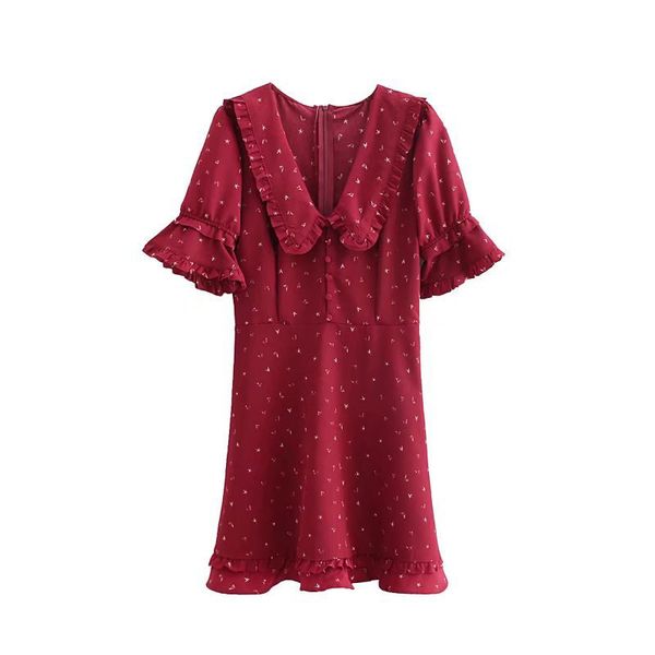 

2021 vintage summer peter pan collar as baboon-type enlargement the glove of slim high rise type dressed in chiffon resirable tissue leq8, Black;gray