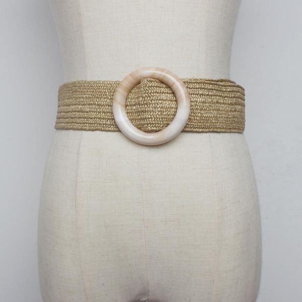 

new ladies wide straw braided woven waist belt female round square wooden buckle belt for women dress cinturon madera paja 344, Black;brown