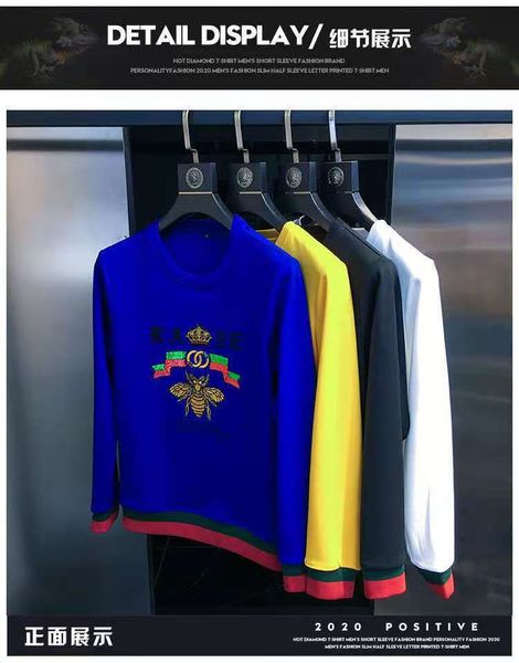 

hoodie мужские длинные рукава 2020 осень новый вышитый популярный логотип мужская футболка моды маленькая пчела топ грунтовки, Black