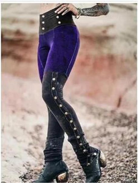 

coldker women's fashion gothic steampunk sheath buttoned high waist casual pockets patchwork color pants street wear ladies, Black;white