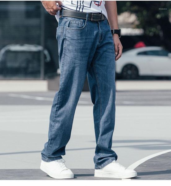

summer loose men's jeans straight big size loose breathable stretch denim trousers hip-hop streetwear blue trousers1