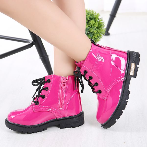 

boys spring autumn pu leather children fashion toddler girls warm winter boots kids shoes lj201203, Black;grey