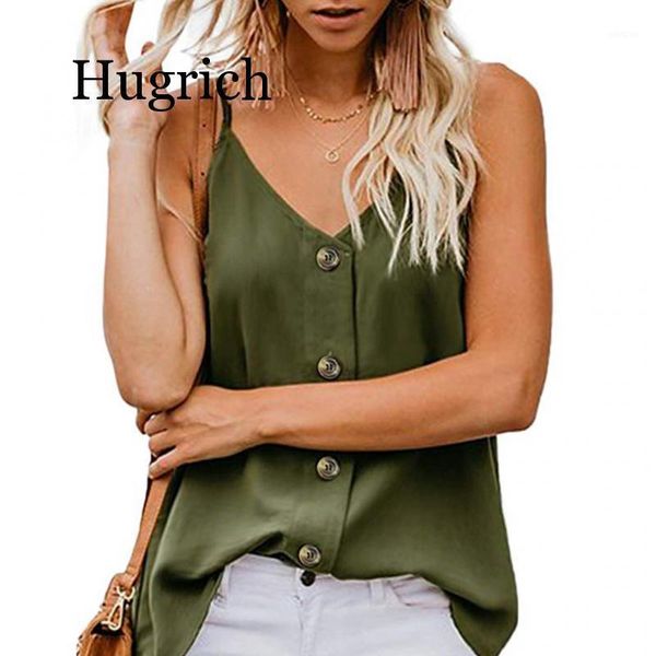 

2020 women solid v-neck vests sleeveless button shirt blouse casual tank camisole feminino1, White
