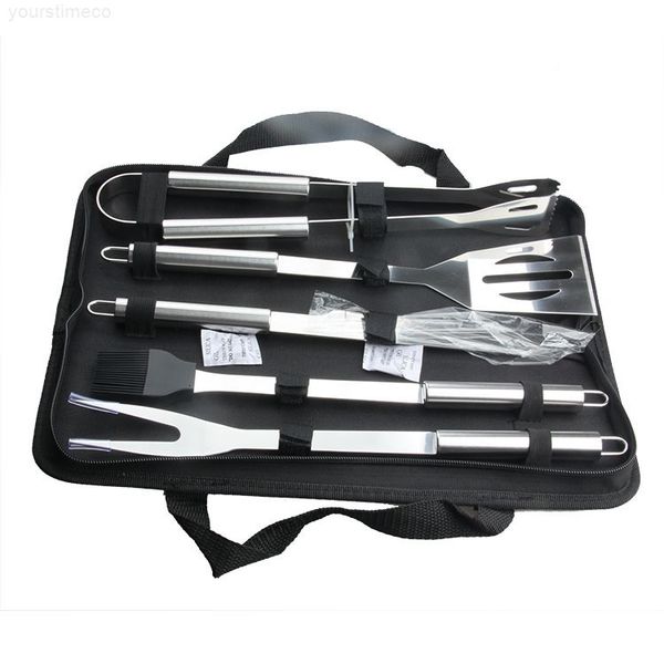 

stainless stee tools set outdoor bbq fork, tongs, basting brush, knife