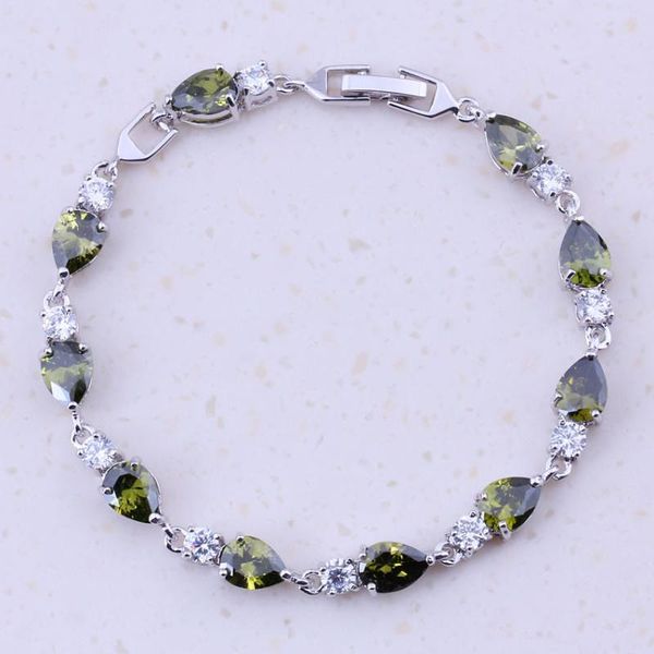 

link, chain marvelous green imitation emeridot & white zircon silver plated charm bracelets women party fashion jewelry gift box d0010, Black