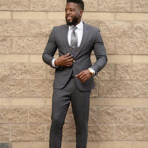 

custom dark gray three pieces mens pants suits groom man tuxedos business wedding blazer (jacket+vest+pants), Black;gray