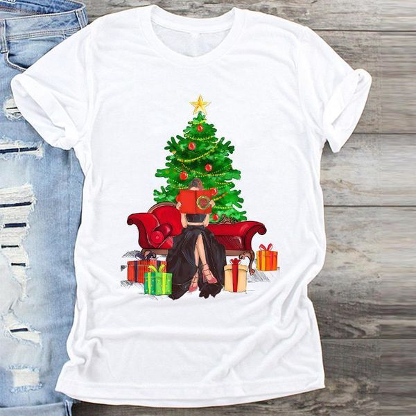 

women 2020 holiday new year cartoon girl 90s merry christmas print clothes graphic female tshirts t shirt ladies tee t-shirt, White