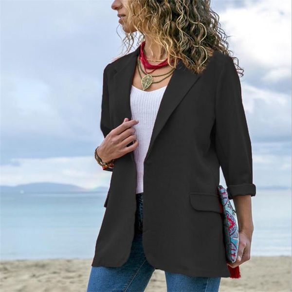 

2020 new women blazer long sleeve open front lightweight casual office lapel turn down collar slim jacket outwear female c0601, White;black