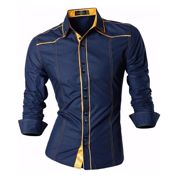 

jeansian men's casual dress shirts fashion desinger stylish long sleeve slim fit z034 navy, White;black