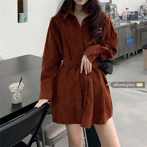 

women's design sense of close waist corduroy shirt, White