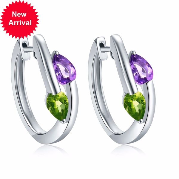 

hutang the women's clip of gemstone natural amethyst peridot solid 925 sterling fine jewel silver elegant for present new, Golden;silver