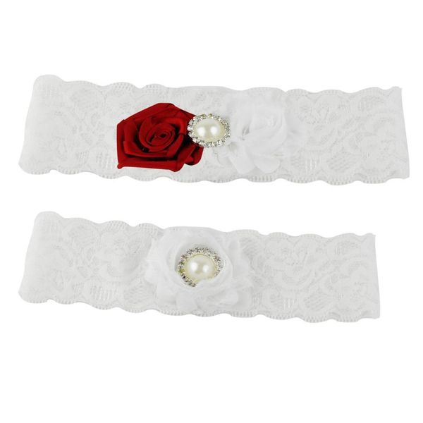

2 pieces wedding bridal garter with elegant pearl and bright flowers, Black;white