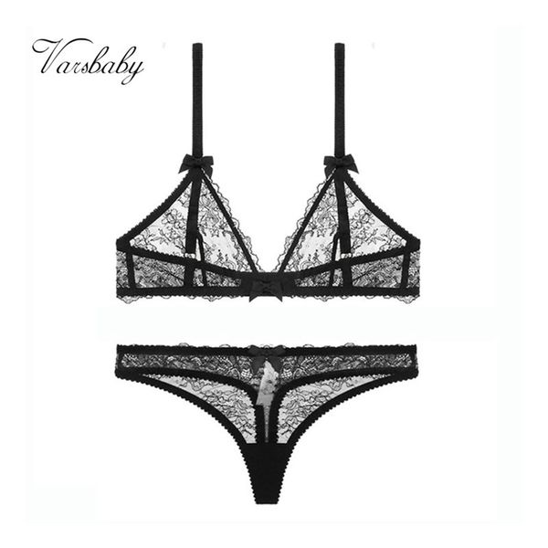 

varsbaby comfortable transparent deep v underwear wire ring seamless unlined bra set lj201211, Red;black