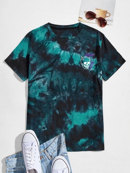 

romwe guys skull graphic tie dye tee f0dv#, White;black