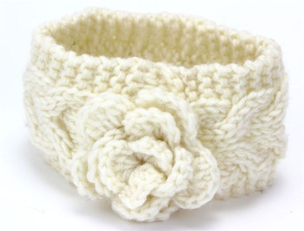 

cute girls kids winter big wool crochet headbands flowers for baby european style ear warmers children braided headbows, Slivery;white