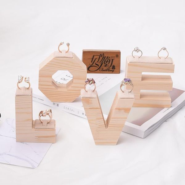 

solid wood ring display holder jewelry display stand word love style ring stand, Pink;blue