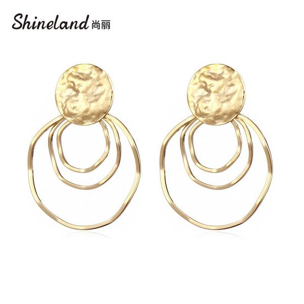 

shineland punk metal trendy hollow big round circle drop dangle earring statement ear jewelry gift for party wedding brincos, Silver
