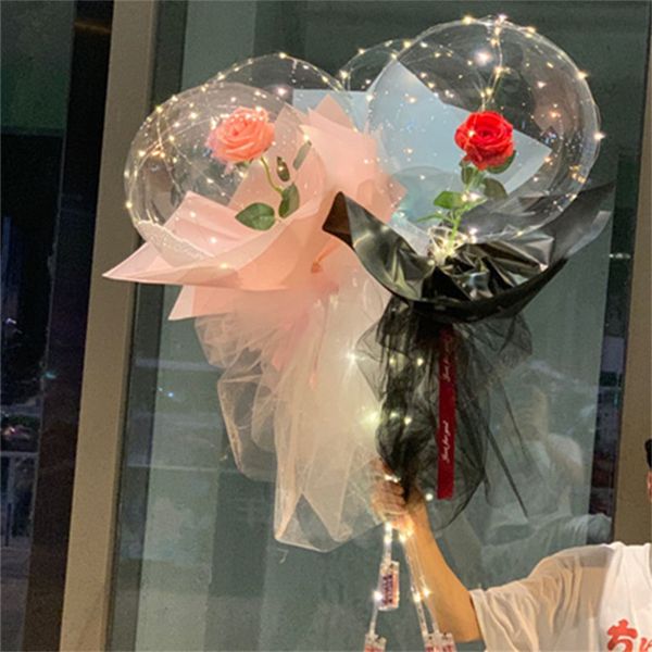 

led luminous balloon rose bouquet transparent bubble enchanted rose led bobo ball 2021 valentines day gift party wedding decor e121801