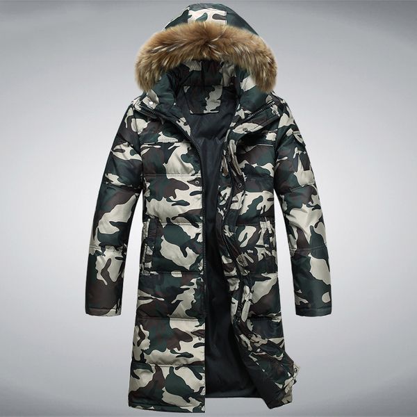 

2021 new man plus size winter camouflage duck down long fur collar parka men's coat kj692 h66a, Black