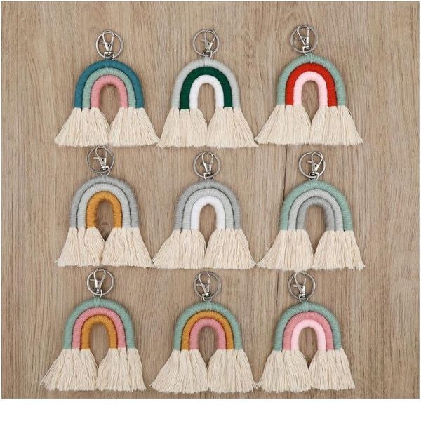 

weaving rainbow keychains for women boho handmade key holder keyring macrame bag charm car jllbxv