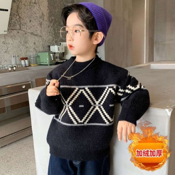 

round thickened korean children's neck winter boys' sweater, Blue
