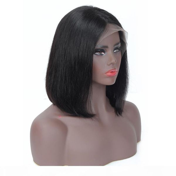 

new designer fashion short bobo straight 13*4 lace front human hair wigs selling full head set remy brazilian hair natural black, Black;brown