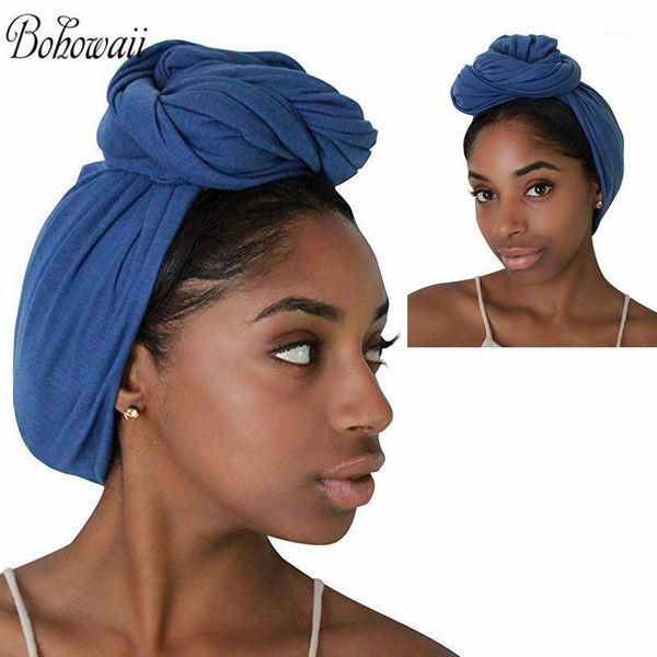 

bohowaii casual jersey turbante solid color head wrap -stretch long hair scarf turban tie bonnet hijab scarves 180x80cm tulband1, Red